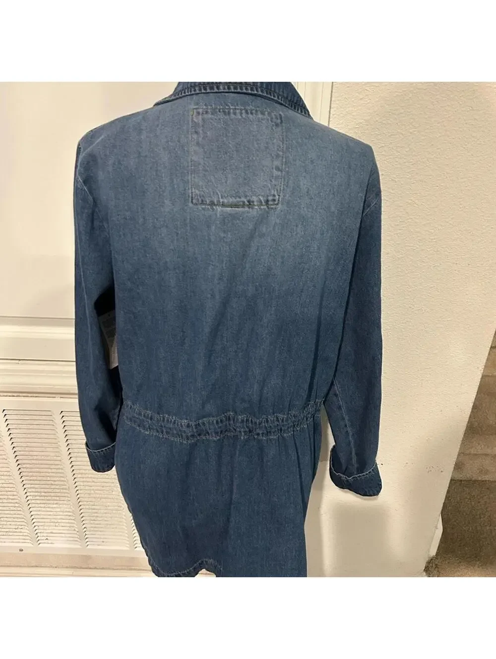 Michael Kors Admiral Blue Denim Drawstring  Zip Up Jean Jacket size L